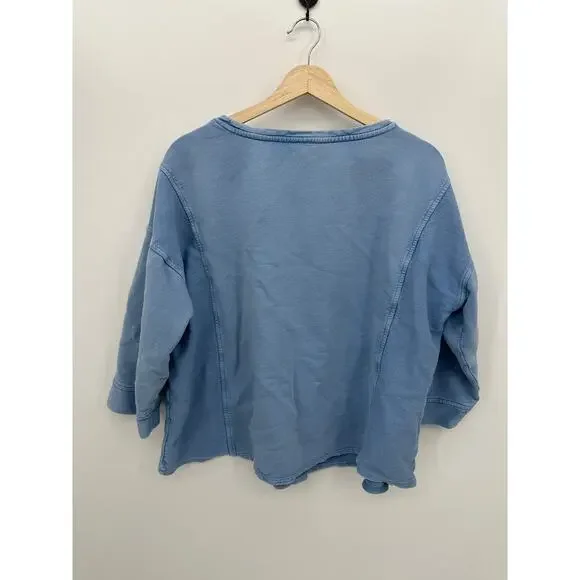 J.Jill Womens Blue Boxy Oversized Sweatshirt Size XL 3/4 Sleeve Cotton Casual - Picture 2 of 7